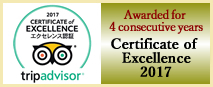 Trip Advisoar: Awarded for 4 consecutive years Certificate of Excellence 2017